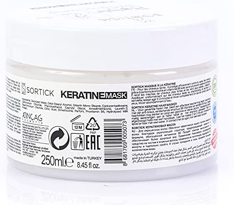 Sortick Rebirth of Hair Keratin Repair Hair Mask - Keratin-Infused Anti-Frizz Moisturizing Hair Mask - For Dry Damaged and Color Treated Hair - Conditioning Treatment 250ml